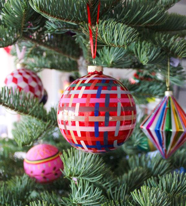 Rainbow Plaid Bauble Ornament
