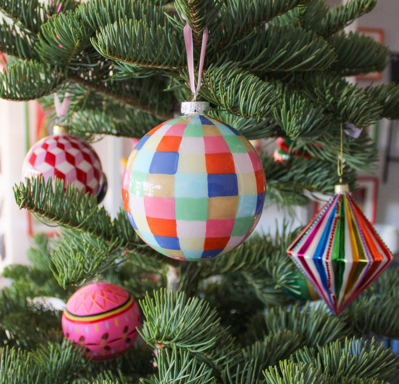 Bright Checker Plaid Bauble Ornament