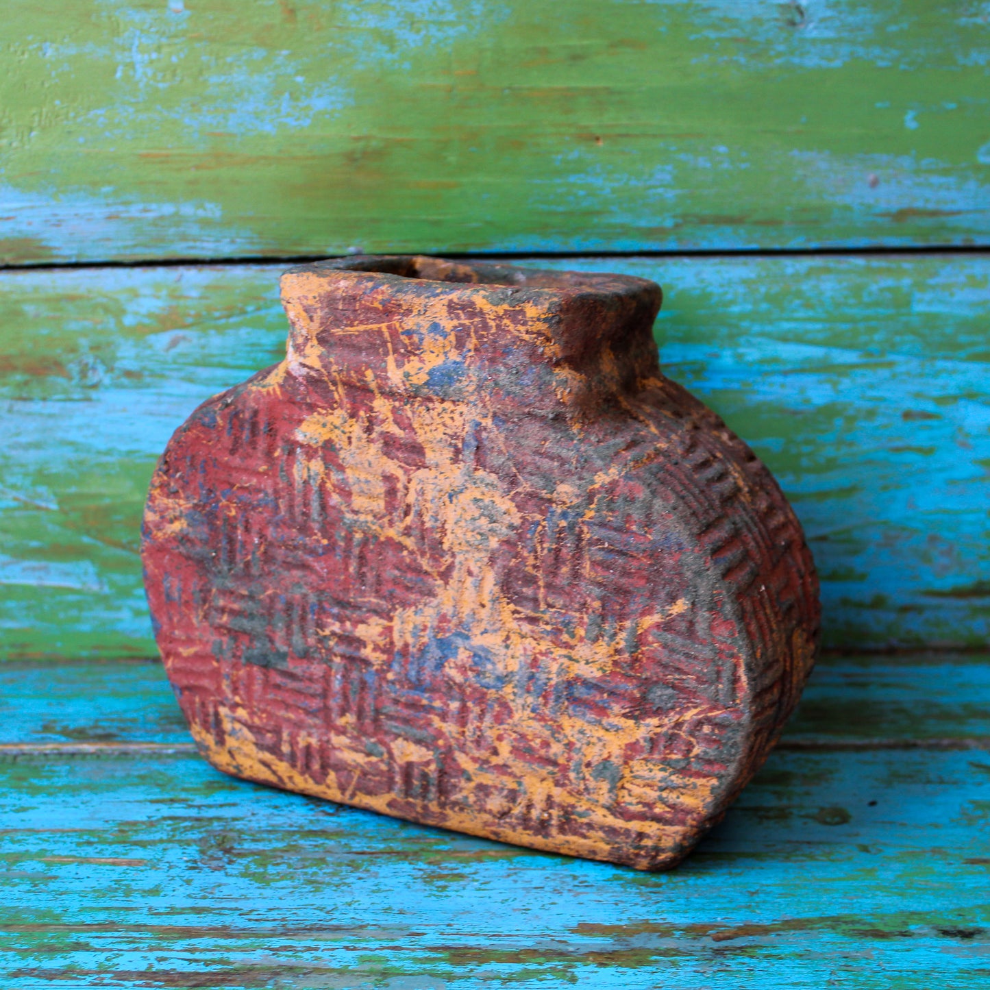 Crosshatch Pottery Vessel with Square Opening