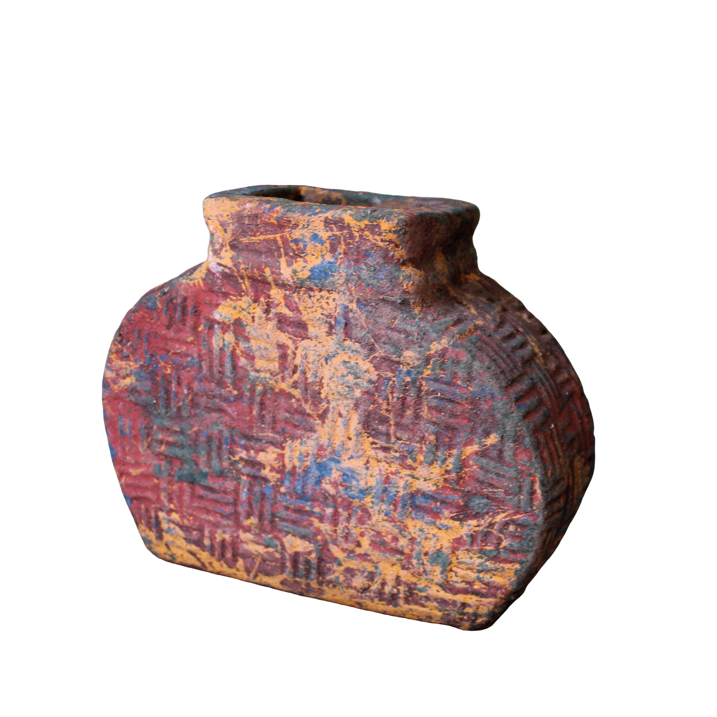 Crosshatch Pottery Vessel with Square Opening