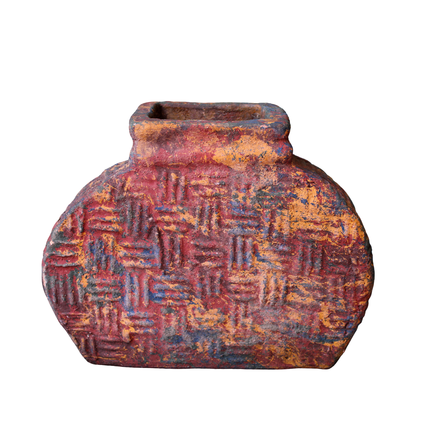 Crosshatch Pottery Vessel with Square Opening