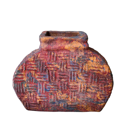 Crosshatch Pottery Vessel with Square Opening