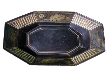 Black & Gold Toleware Oval Octagon Bowl