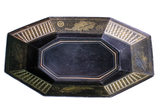 Black & Gold Toleware Oval Octagon Bowl