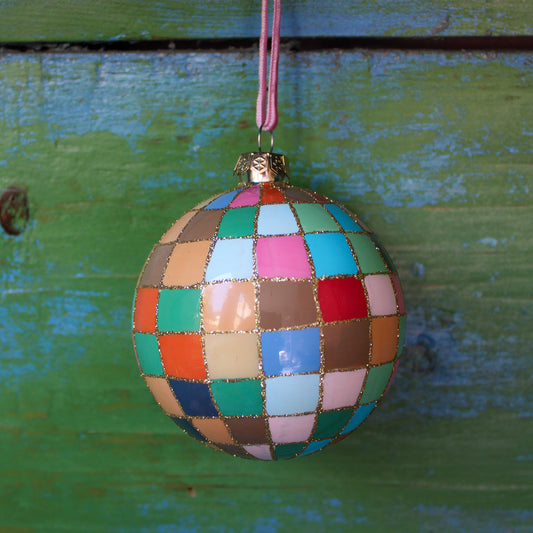 Colorful Multi Check Bauble Ornament