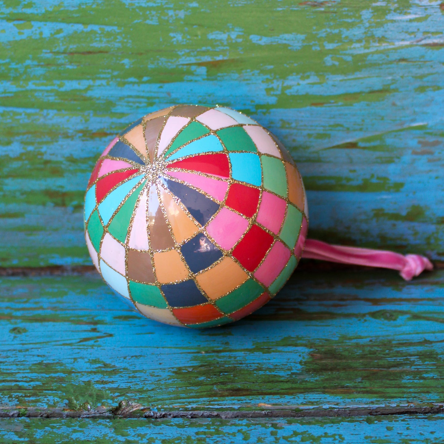Colorful Multi Check Bauble Ornament