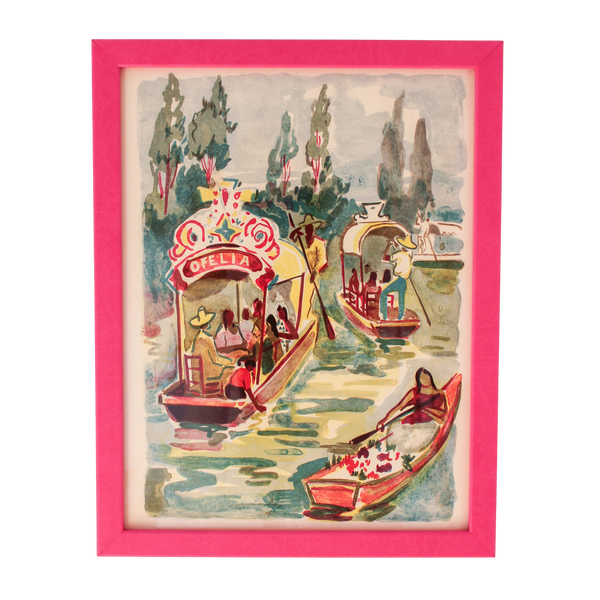 Framed Yves Brayer Lithograph from "Lumiere du Mexique," 1966 - Ofelia Boating Scene