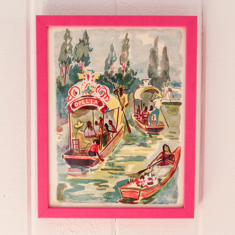 Framed Yves Brayer Lithograph from "Lumiere du Mexique," 1966 - Ofelia Boating Scene