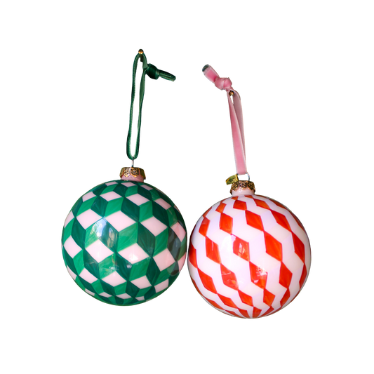 Hand Painted Tumbling Block Bauble Ornament