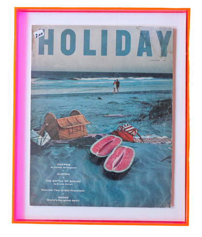 Framed Holiday Magazine Cover - June 1956 "Georgia (Beach Picnic with Watermelon)" in Pink Frame
