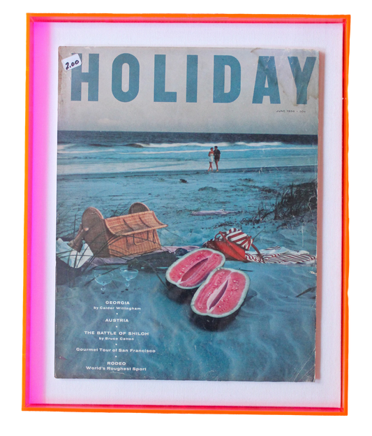 Framed Holiday Magazine Cover - June 1956 "Georgia (Beach Picnic with Watermelon)" in Pink Frame