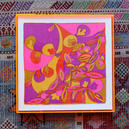 Framed Mid Century Handkerchief - "Psychedelic Floral"