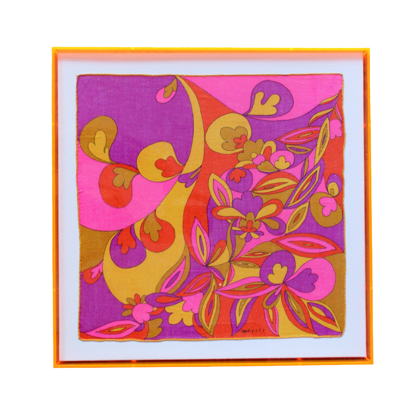 Framed Mid Century Handkerchief - "Psychedelic Floral"