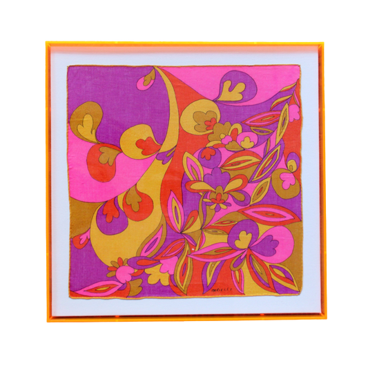 Framed Mid Century Handkerchief - "Psychedelic Floral"