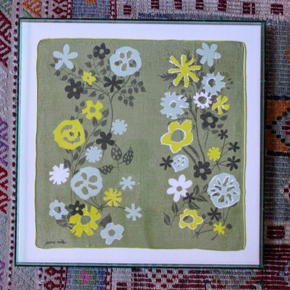 Framed Mid Century Handkerchief - "Yellow Flowers"