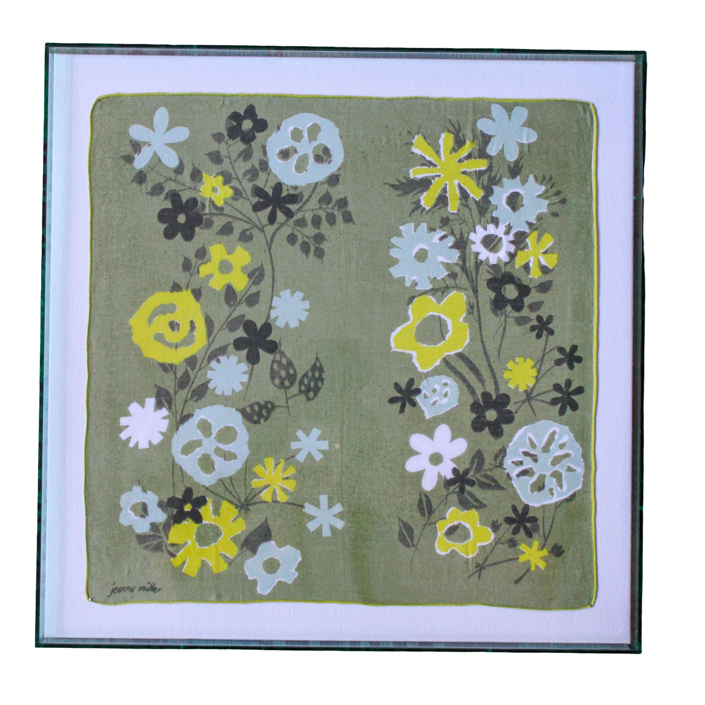 Framed Mid Century Handkerchief - "Yellow Flowers"