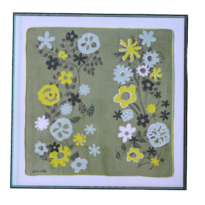 Framed Mid Century Handkerchief - "Yellow Flowers"