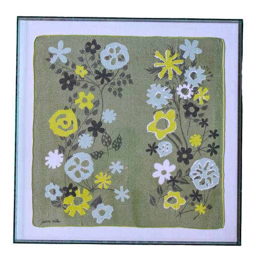 Framed Mid Century Handkerchief - "Yellow Flowers"