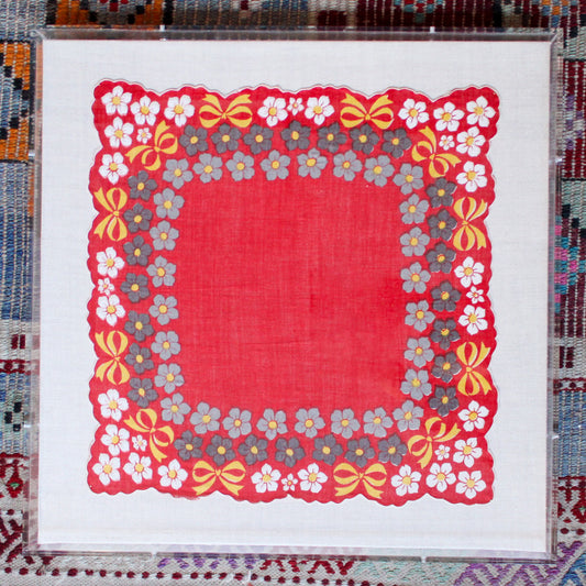 Framed Mid Century Handkerchief - "Bows & Flowers"