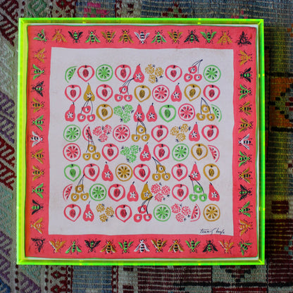 Framed Mid Century Handkerchief - "Neon Fruits"