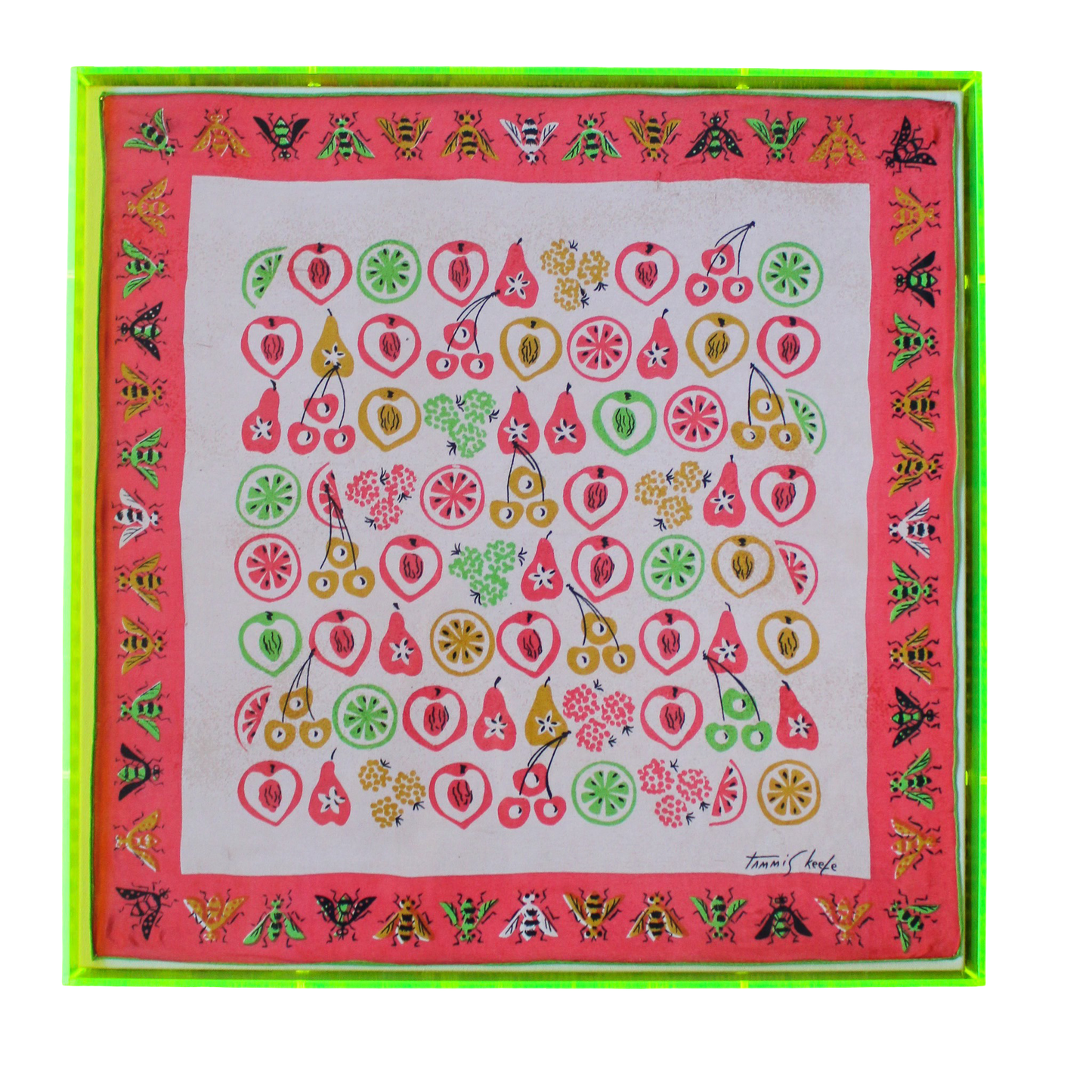 Framed Mid Century Handkerchief - "Neon Fruits"