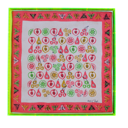 Framed Mid Century Handkerchief - "Neon Fruits"