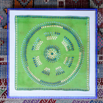 Framed Mid Century Handkerchief - Green & Blue Circle