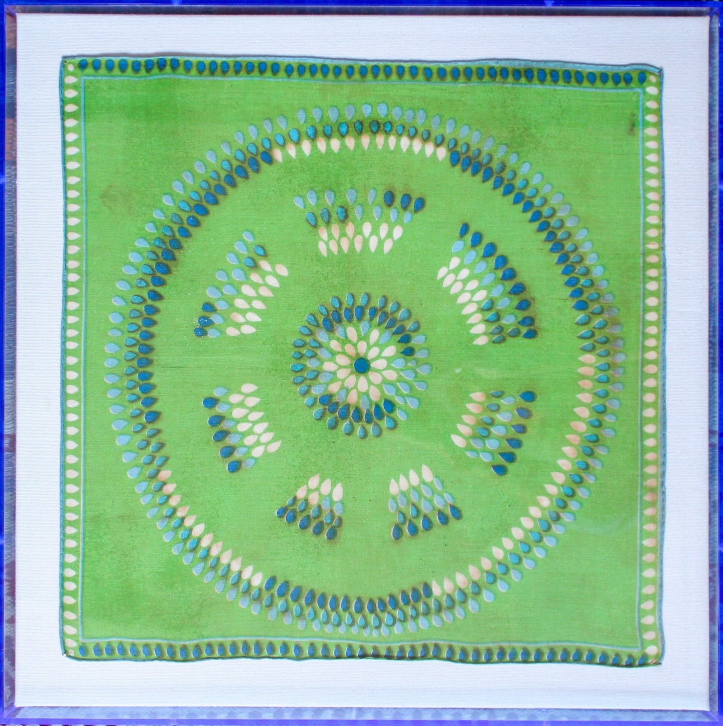 Framed Mid Century Handkerchief - Green & Blue Circle
