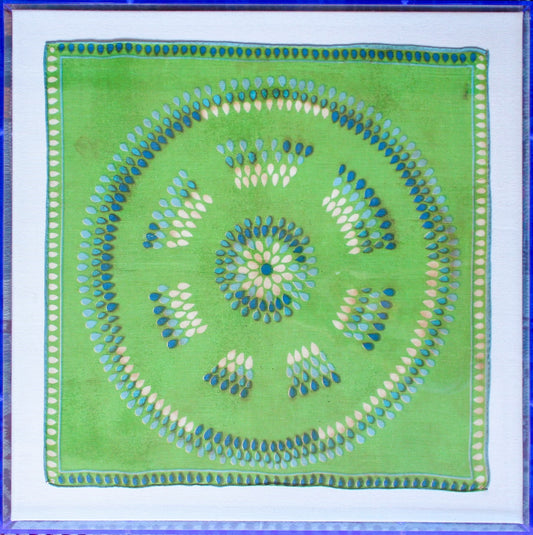 Framed Mid Century Handkerchief - Green & Blue Circle