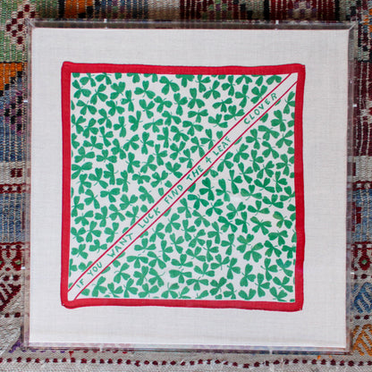 Framed Mid Century Handkerchief - "Four Leaf Clover"