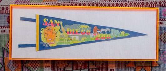 Framed Vintage Souvenir Pennant Flag- San Diego Zoo