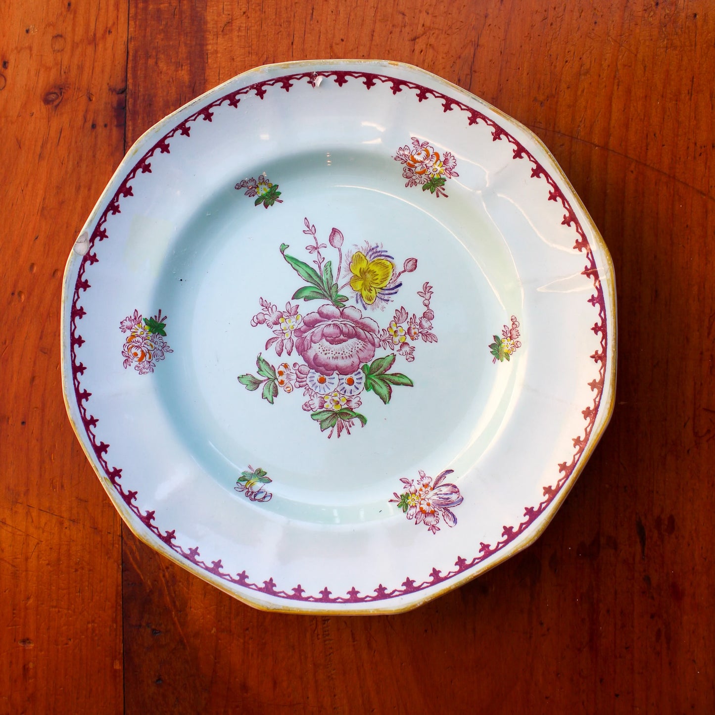 1910-1930s English Ironstone Adams Calyx Ware Chelsea Sprays Dessert Plate