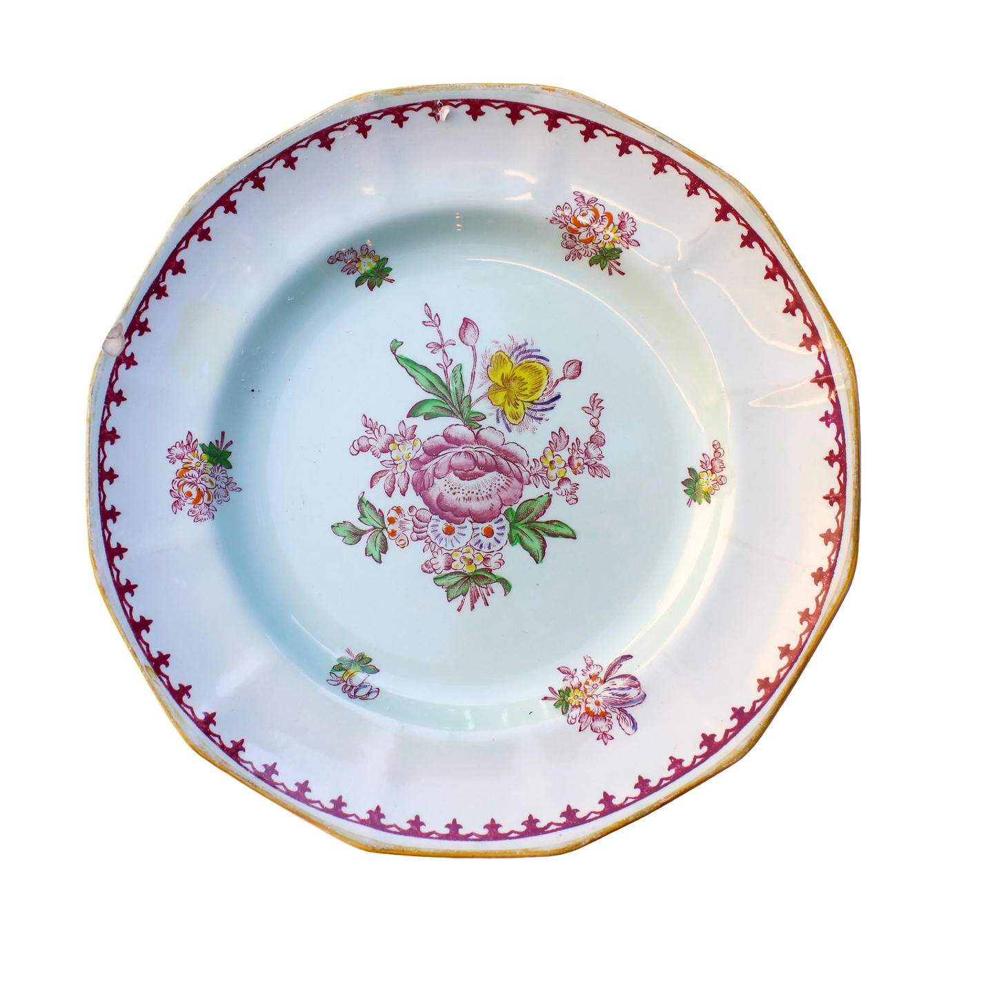 1910-1930s English Ironstone Adams Calyx Ware Chelsea Sprays Dessert Plate