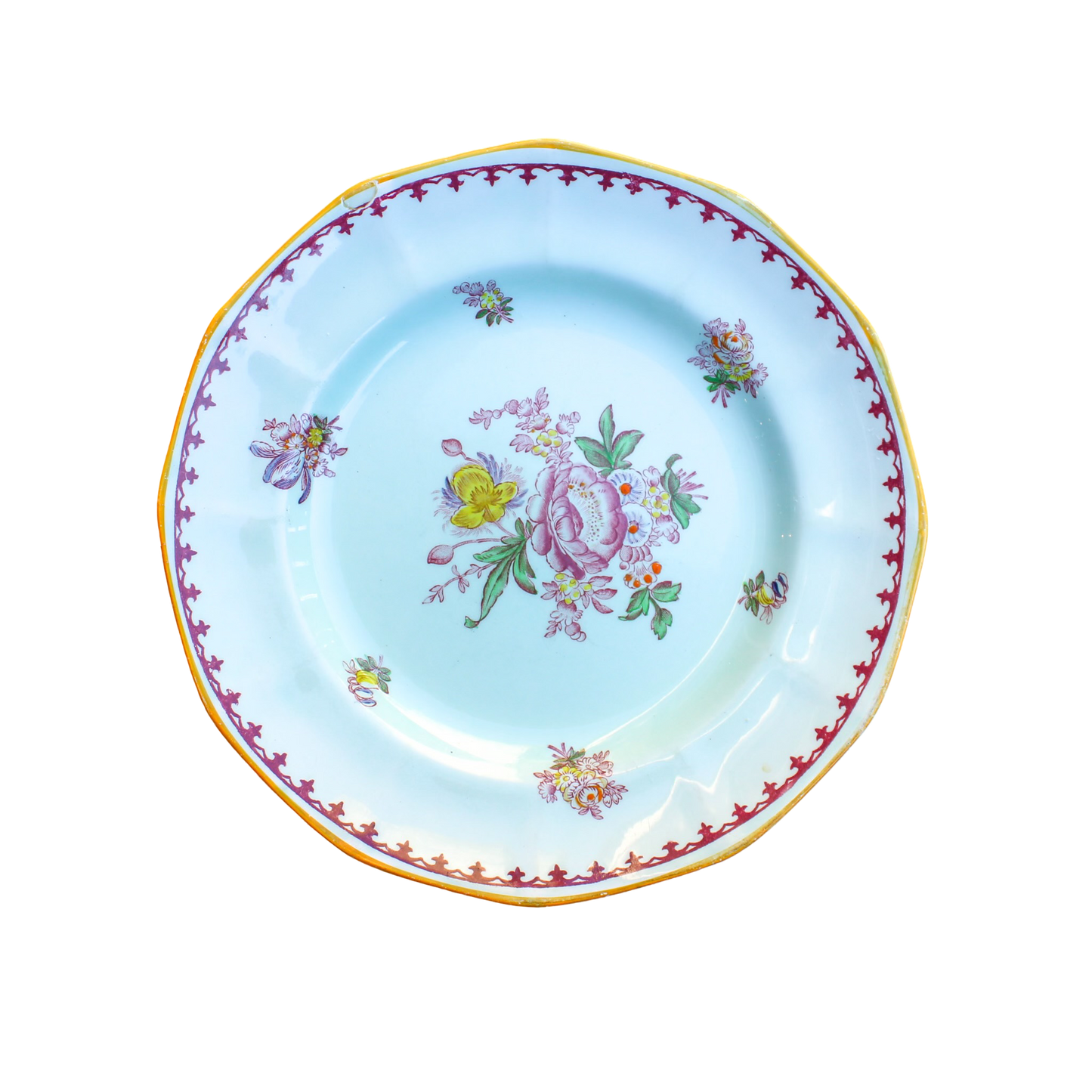 1910-1930s English Ironstone Adams Calyx Ware Chelsea Sprays Dessert Plate