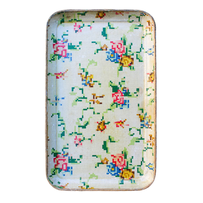 Japanese Paper Mache Tray - Embroidered Flowers