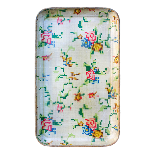 Japanese Paper Mache Tray - Embroidered Flowers