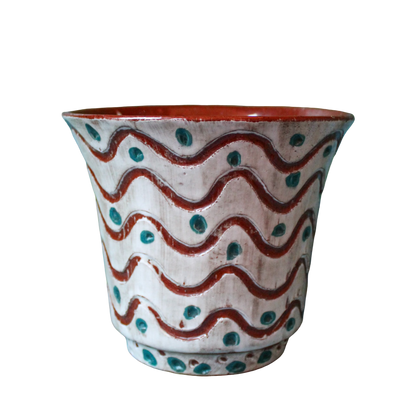 White Wave Patterned Terra Cotta Planter
