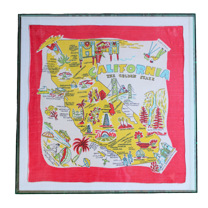 Framed Vintage Souvenir Scarf - California (Red Boarder)