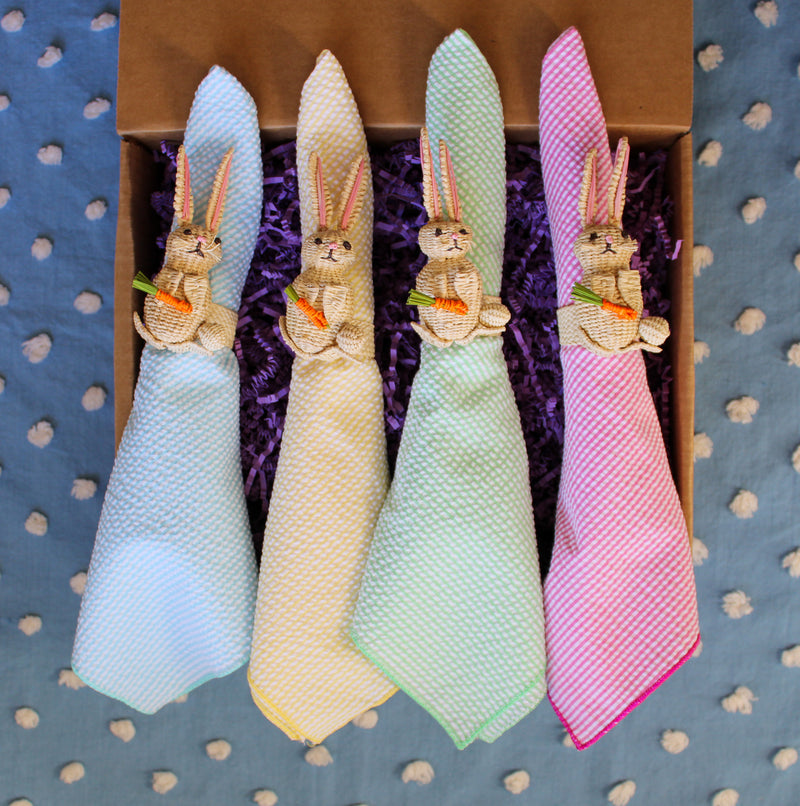 Easter Bunny Napkin Rings & Napkins Set