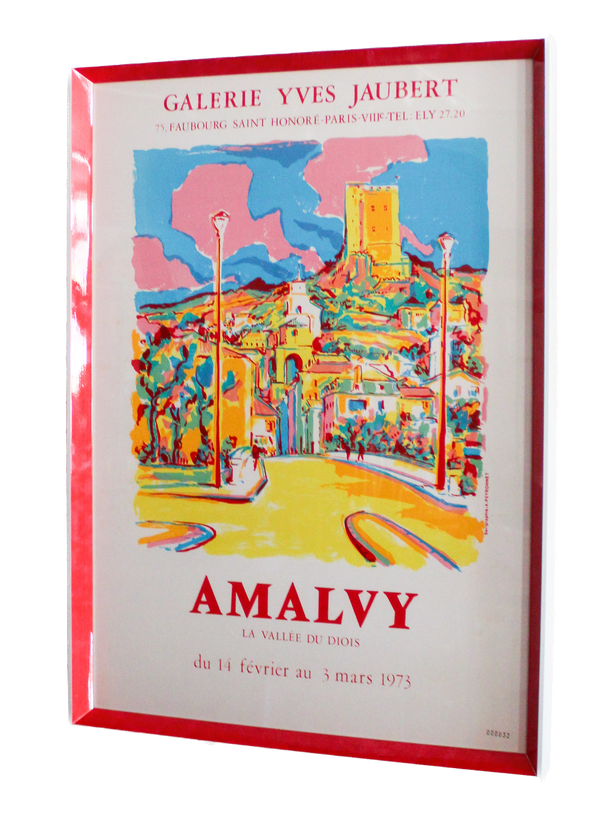 Framed 1973 Louis Amalvy Exhibition Poster, Galerie Yves Jaubert
