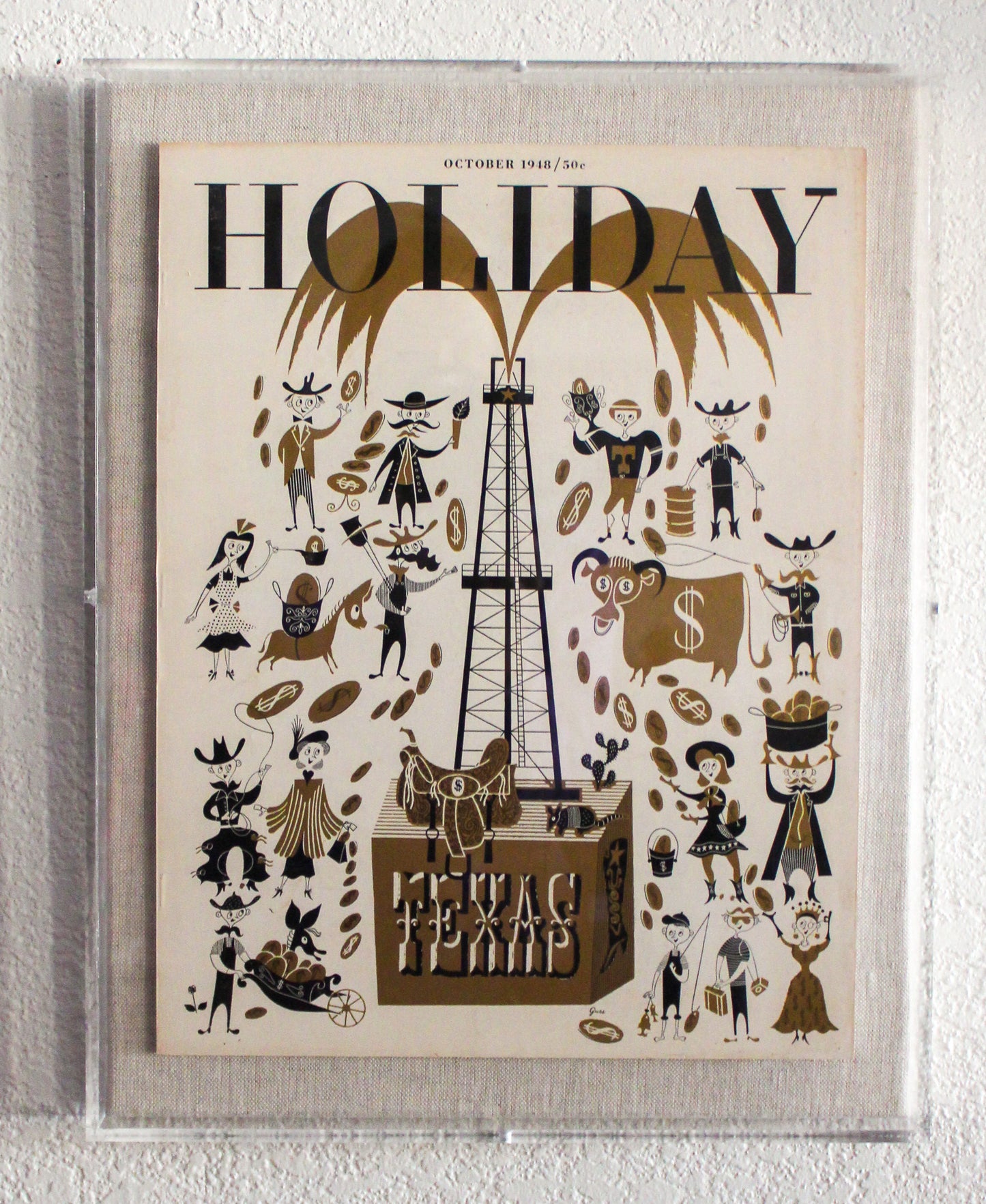Framed Holiday Magazine Cover - October 1948, "Texas " (Orange Frame)