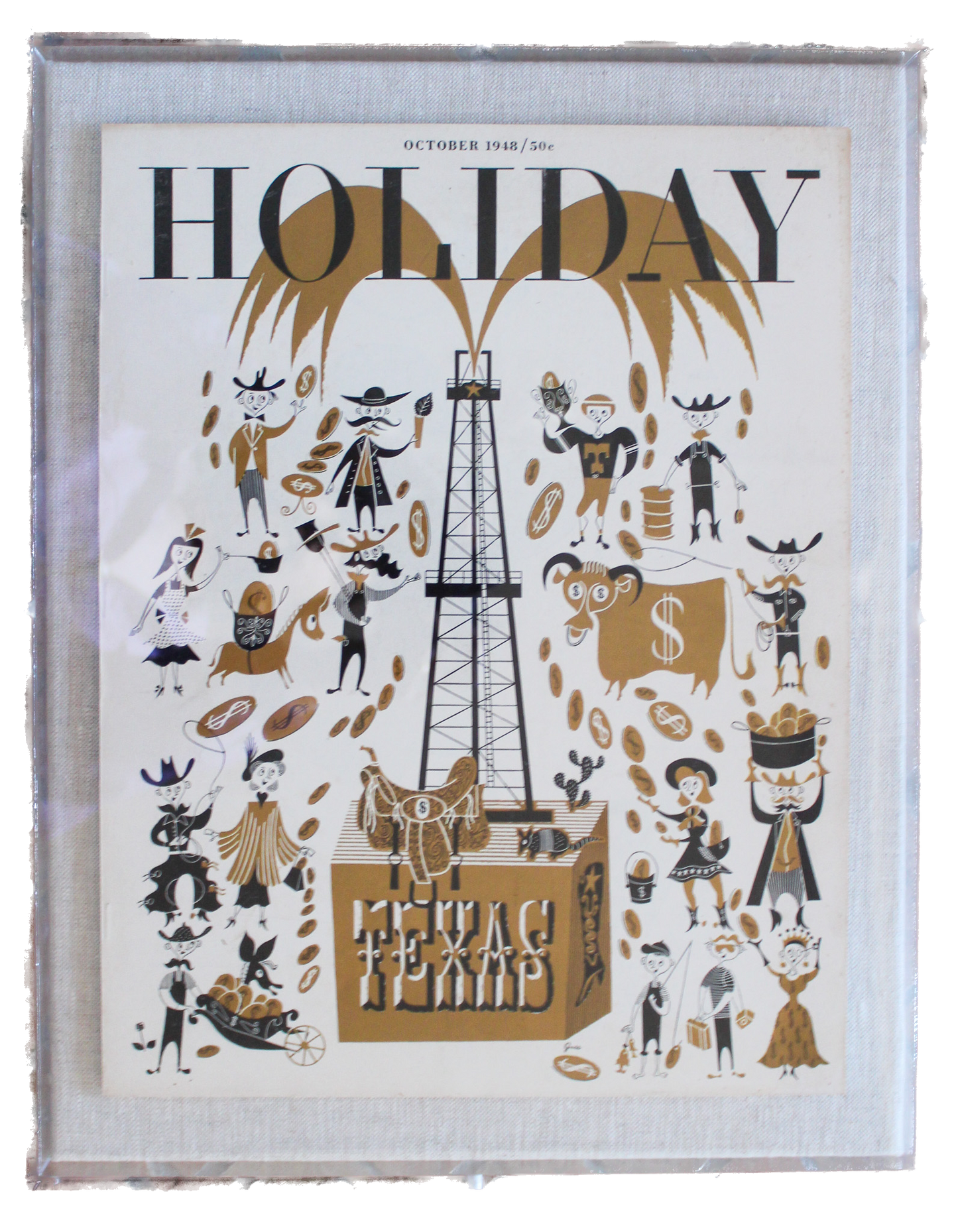 Framed Holiday Magazine Cover - October 1948, "Texas " (Orange Frame)