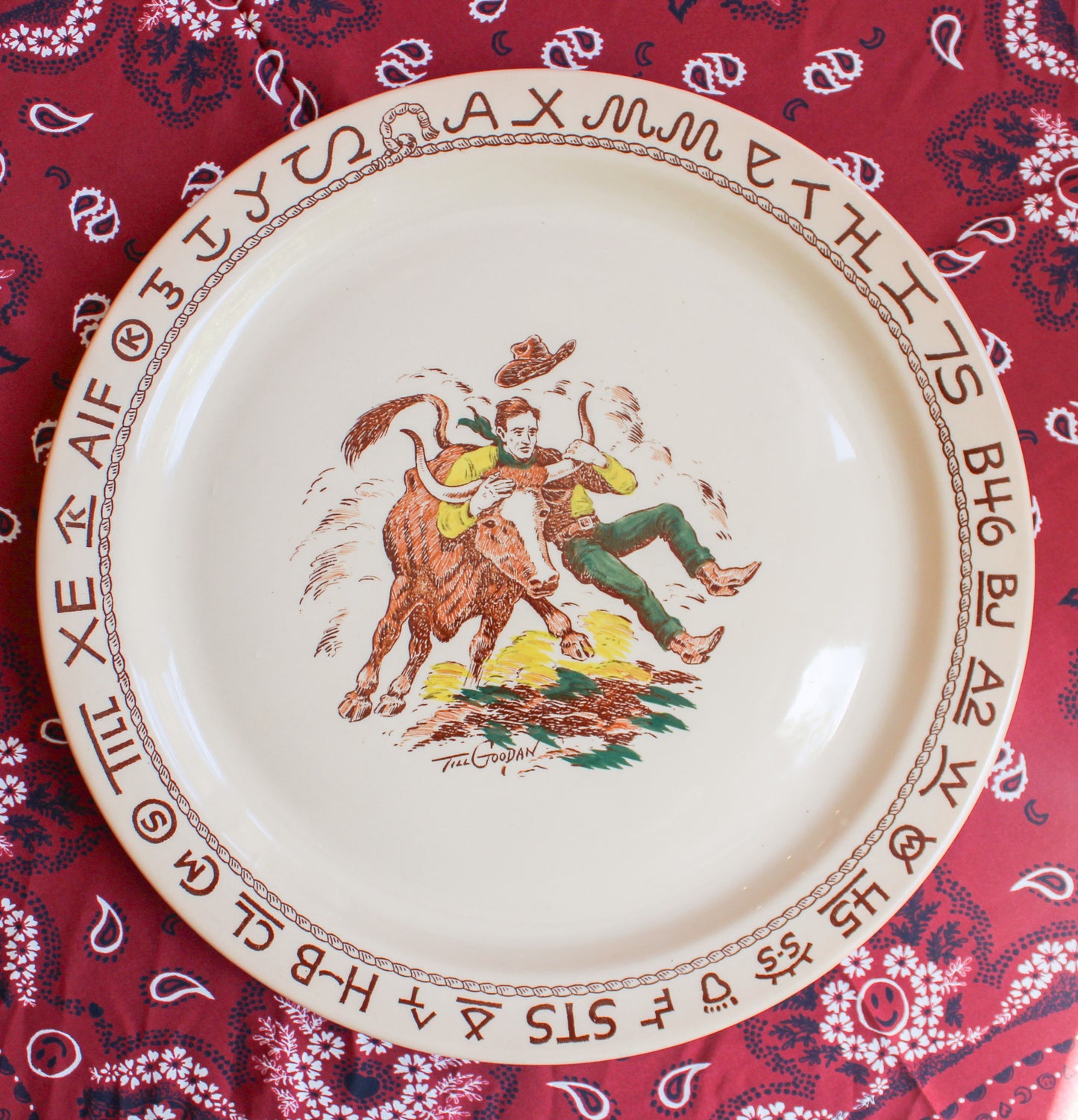 Original 1950s Wallace China Company "Westward Ho Rodeo" Dinnerware
