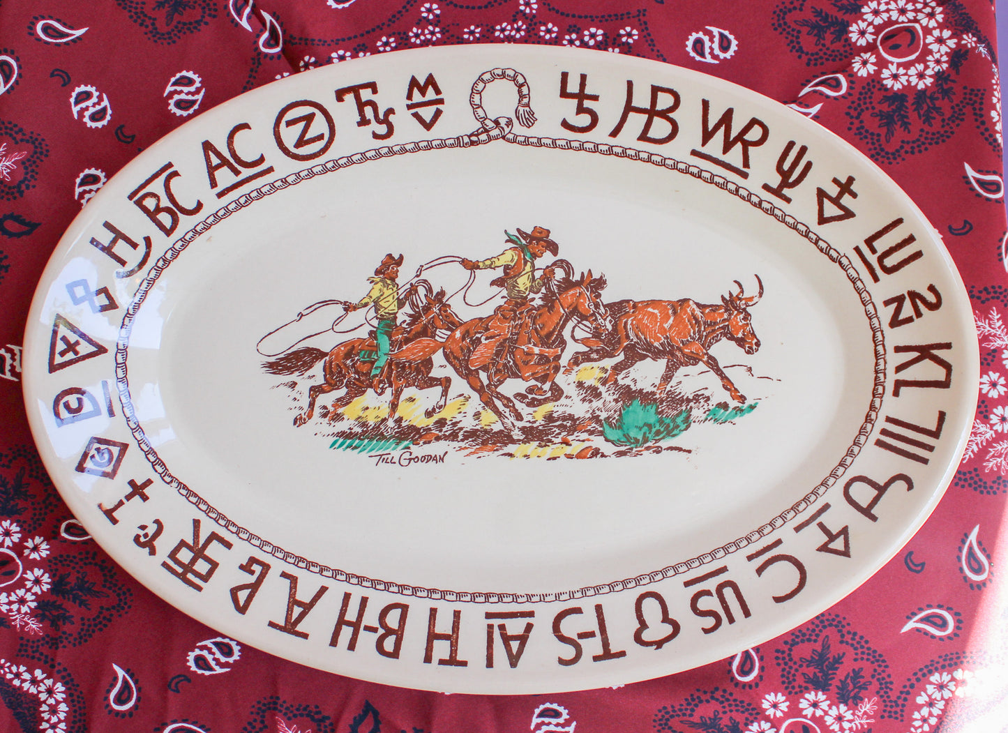 Original 1950s Wallace China Company "Westward Ho Rodeo" Dinnerware