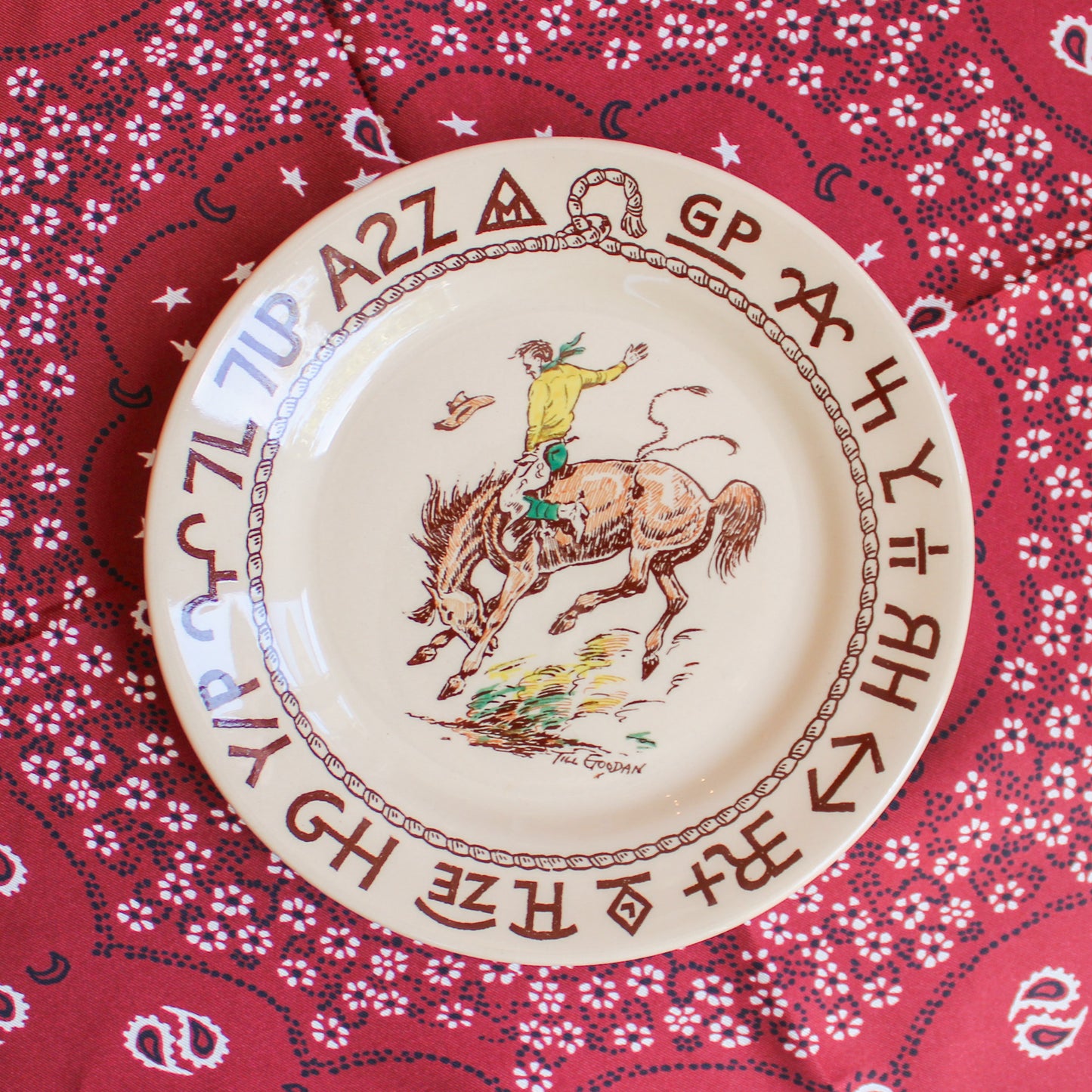 Original 1950s Wallace China Company "Westward Ho Rodeo" Dinnerware