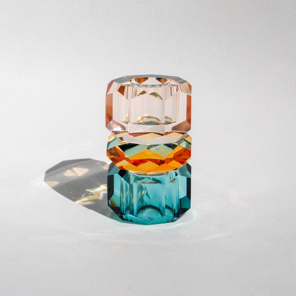 Stacked Crystal Candleholder - Peach