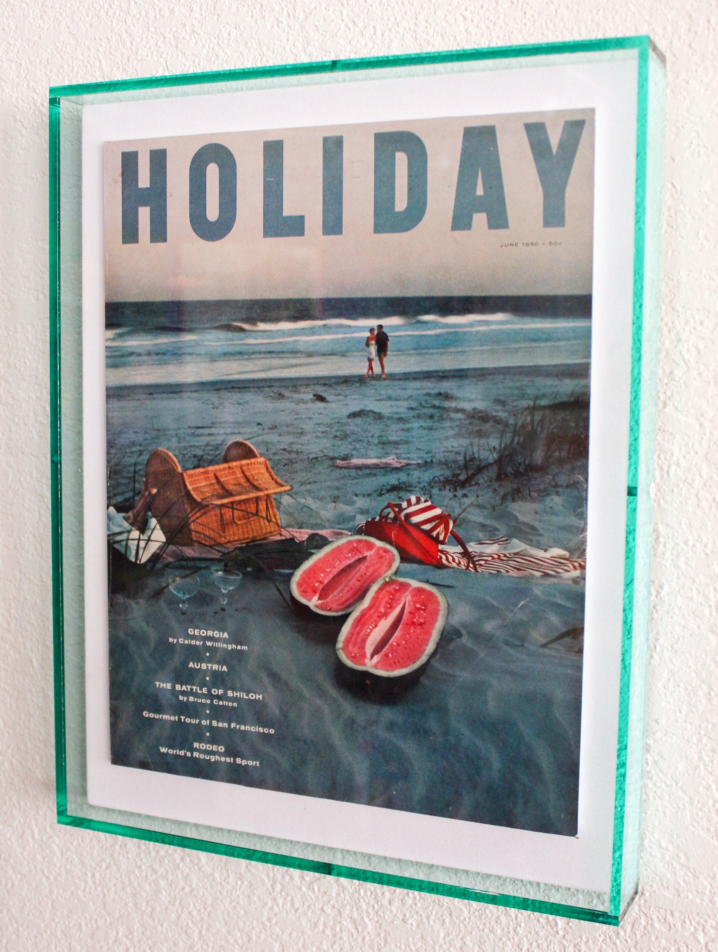 Framed Holiday Magazine Cover - June 1956 "Georgia (Beach Picnic with Watermelon)" in Pink Frame