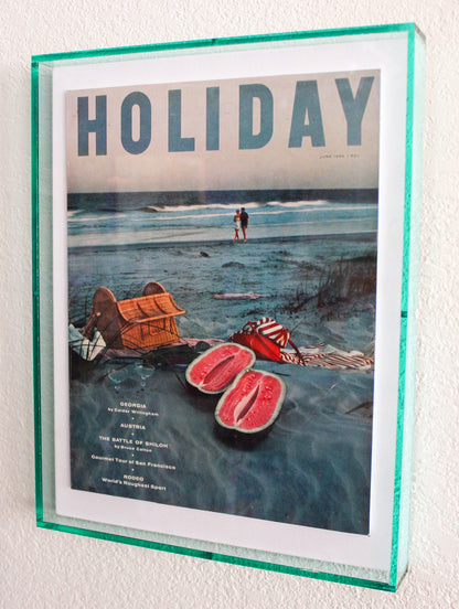 Framed Holiday Magazine Cover - June 1956 "Georgia (Beach Picnic with Watermelon)" in Pink Frame