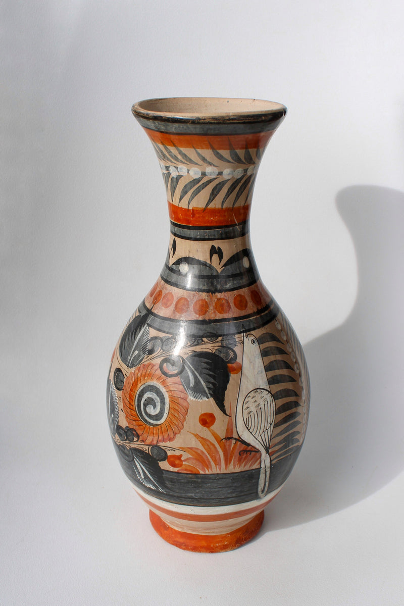Hand Painted Mexican Vase - Black/White/Terracotta