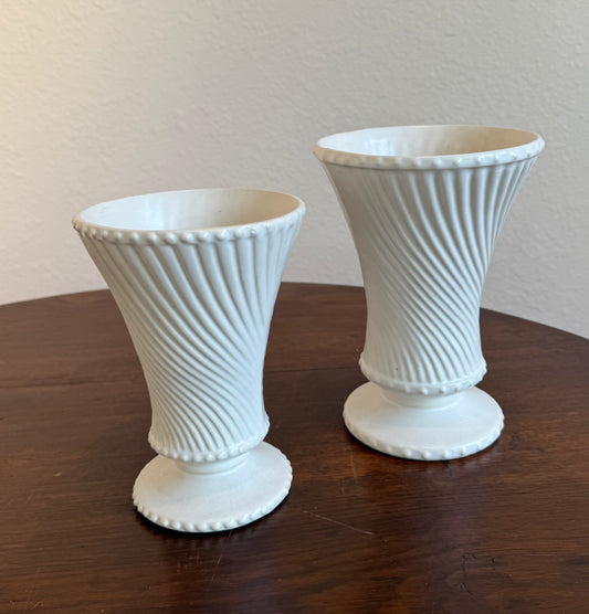 McCoy Pottery Swirl White Footed Vases - Set of 2 (Small & Large)